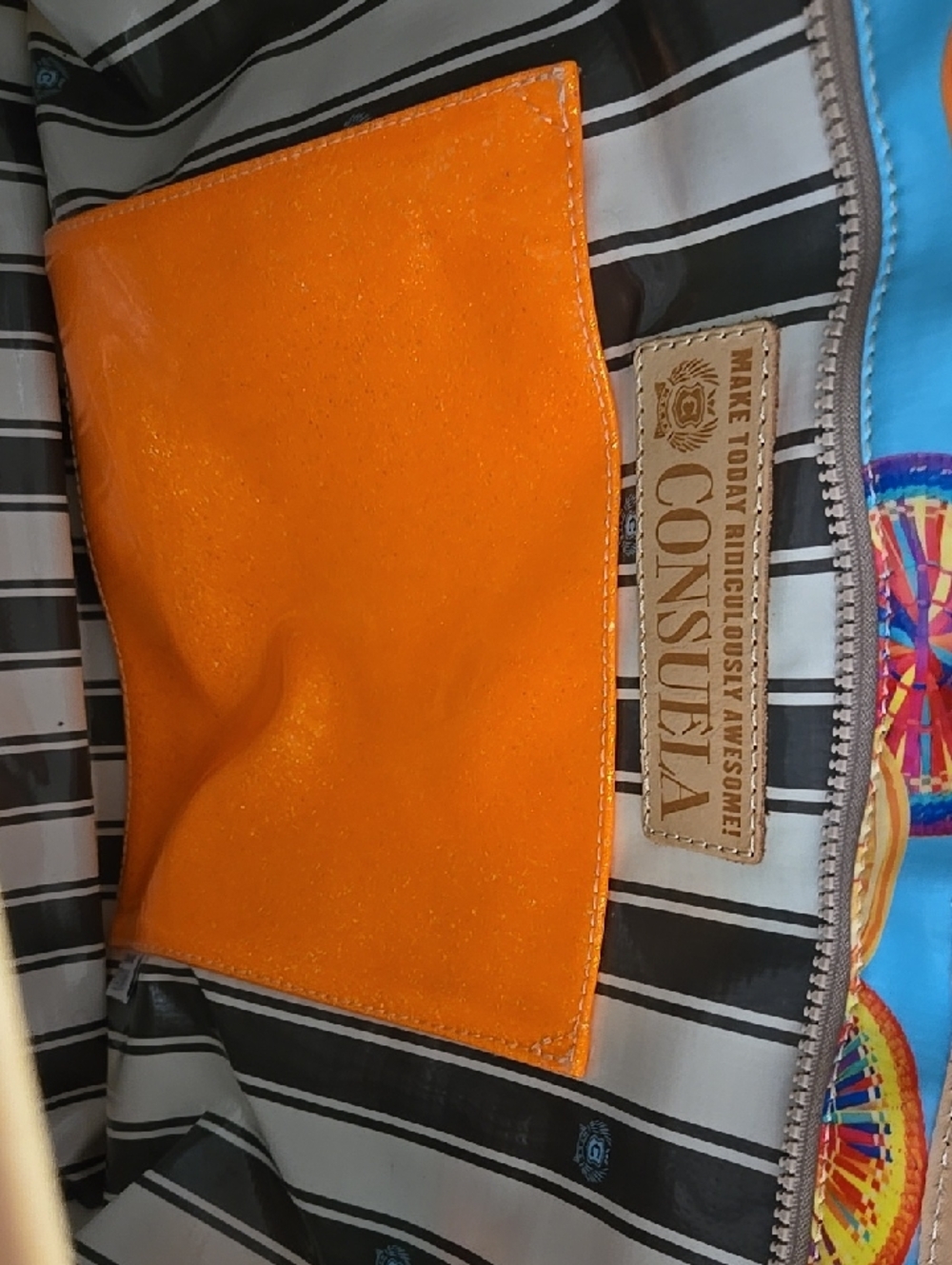 Consuela Orange Pocket Tote Liner with Black & White Stripe